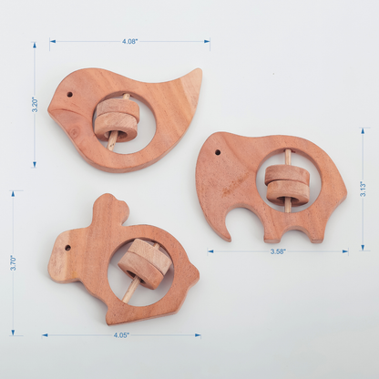 NeemWooden Tiny Roars & Chirps – NeemKala’s Forest Friends Teether Trio