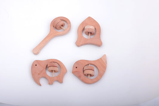 NeemKala Neem Wood Rattle & Teether Set – Handcrafted Natural Toys for Teething Relief & Sensory Play
