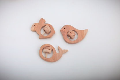Natural Wooden Teether for Babies – Neem Wood Animal Shape – Handmade, Non-Toxic, Eco-Friendly Teething Toy for Gum Soothing and Motor Skill Growth(3pcs)
