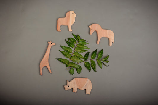 Premium Neem Wood Baby Teether Set – Handcrafted Natural Animal Safari set | Non-Toxic & Eco-Friendly
