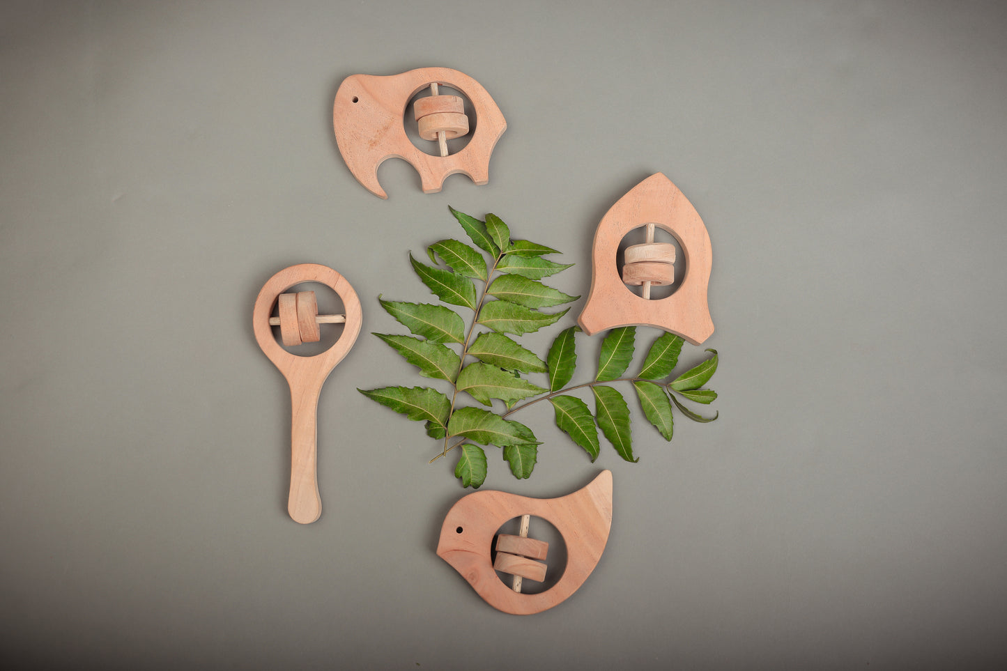 NeemKala Neem Wood Rattle & Teether Set – Handcrafted Natural Toys for Teething Relief & Sensory Play
