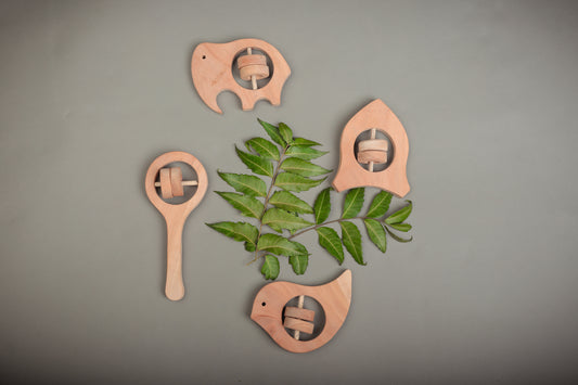 NeemKala Neem Wood Rattle & Teether Set – Handcrafted Natural Toys for Teething Relief & Sensory Play
