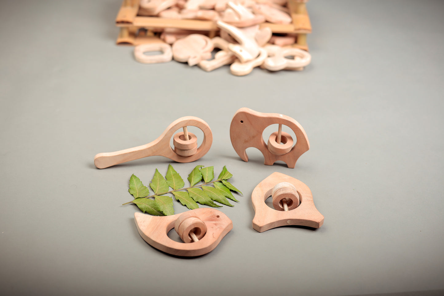 NeemKala Neem Wood Rattle & Teether Set – Handcrafted Natural Toys for Teething Relief & Sensory Play
