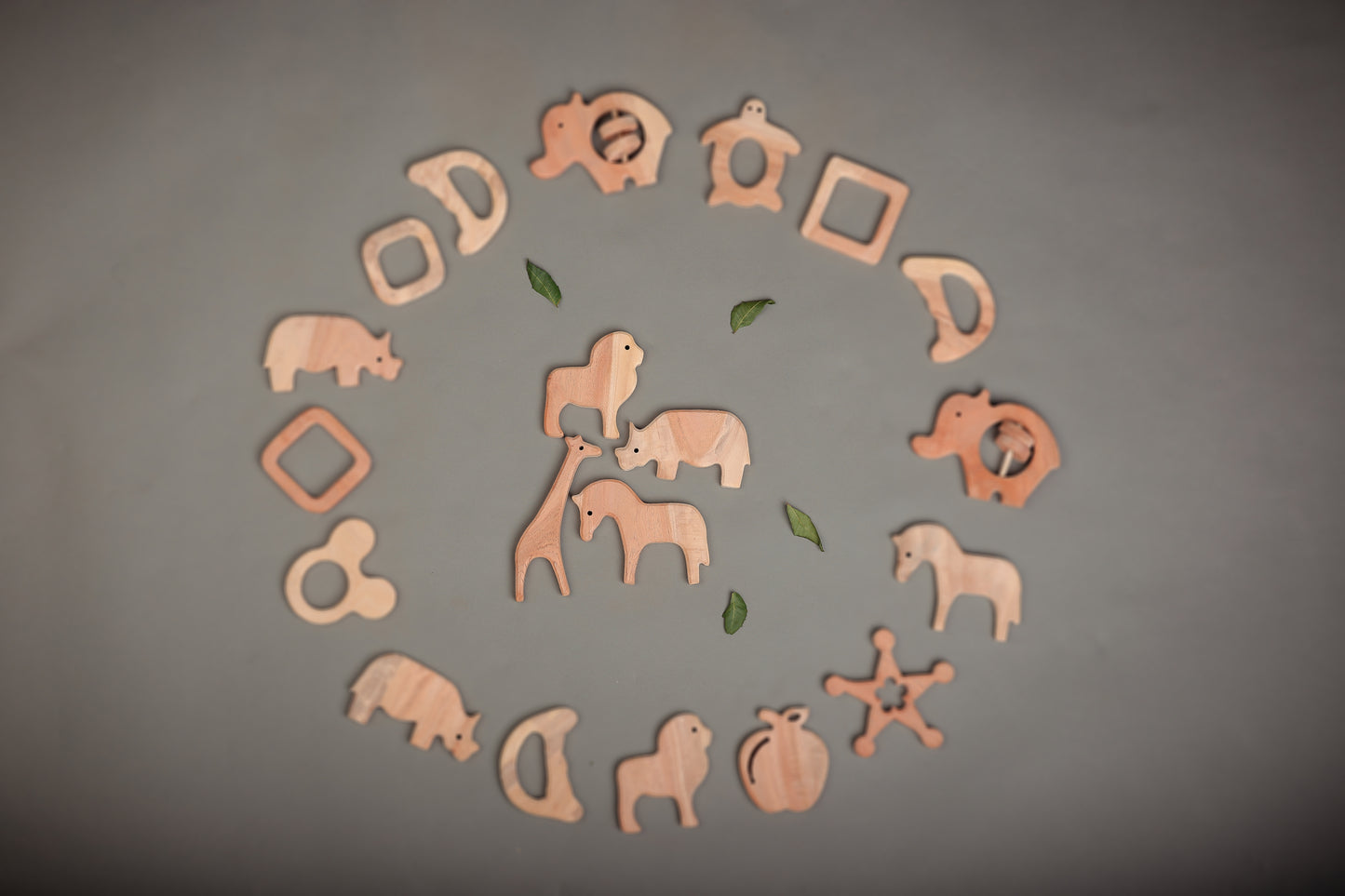 Premium Neem Wood Baby Teether Set – Handcrafted Natural Animal Safari set | Non-Toxic & Eco-Friendly