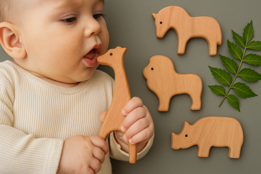Premium Neem Wood Baby Teether Set – Handcrafted Natural Animal Safari set | Non-Toxic & Eco-Friendly